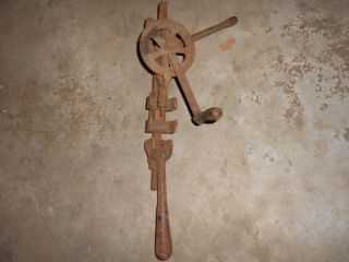 Vintage/ Antique Skinner Irrigation Co.  Oh.  Hand Crank Pipe Drill Brass Tag Iron