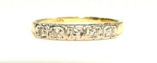 Vintage 1960s 14k Yellow And White Gold Ring W 5 Diamonds Sized To About 4.  5