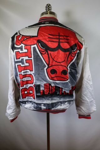 B7827 Vtg Chalk Line Chicago Bulls Nba Basketball Snap Satin Jacket Size L Usa