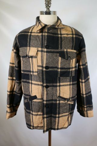 B7899 Vtg Pendleton Pure Virgin Wool Plaid Mackinaw Hunting Jacket Size L