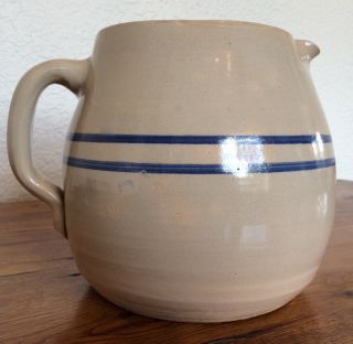 Antique Vintage Stoneware Pottery Pitcher Blue Bands Marshall Pottery 2