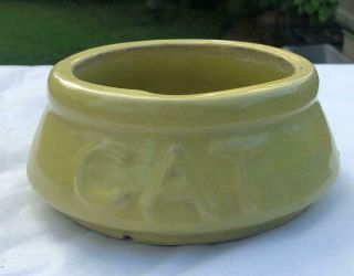Vintage 1940s Mccoy Pottery Cat Bowl Cat Dish Feeder Yellow Glaze