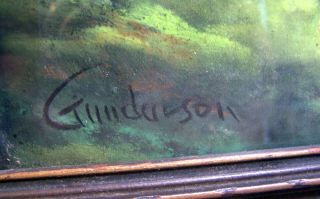 Vintage A.  Gunderson Pastel Chalk Painting Campfire by the Lake 4