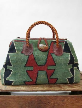Marco Avane Vintage Woven Kilim Rug Carpet Bag Stone Tapestry Doctor Frame Purse