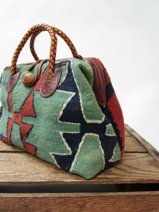 MARCO AVANE Vintage Woven Kilim Rug Carpet Bag Stone Tapestry Doctor Frame Purse 3