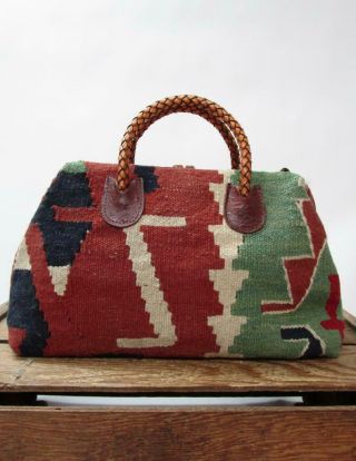 MARCO AVANE Vintage Woven Kilim Rug Carpet Bag Stone Tapestry Doctor Frame Purse 5