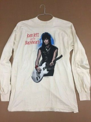 Joan Jett And Blackhearts Long Sleeve T - Shirt,  Vintage,  Lg,  Beige Rare