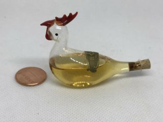 Clear Blown Glass Rooster Animal Perfume Bottle Rose Vintage Germany