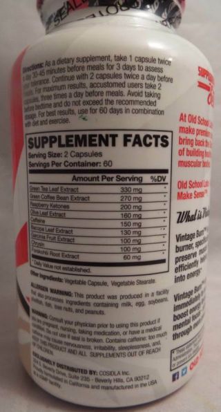 Old School Labs Vintage Burn - Fat Burner Thermogenic Weight Loss 120 Veggie Caps