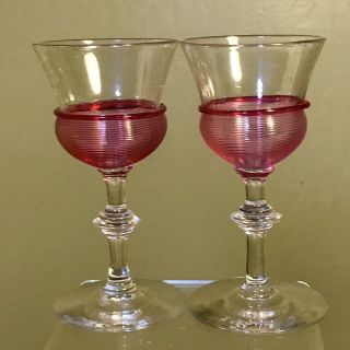 Vintage Steuben Glass Red Threaded Cordials/goblets Set 2