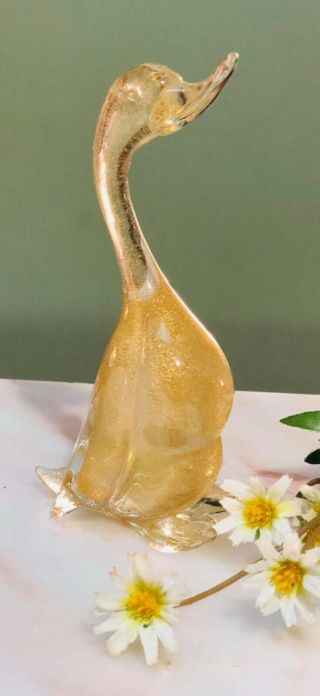 Vintage Murano Italian Art Glass “archimede Seguso” Duck Figurine Gold Fleck