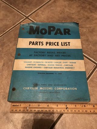 Vintage 1962 Chrysler Mopar Parts & Price List Factory Retail Price