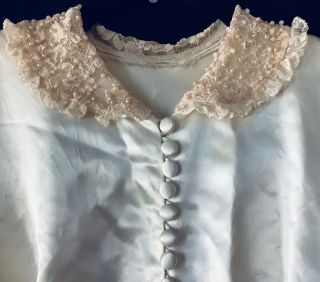 Vtg 40s 50s Ivory Satin Princess full skirt trained wedding dress bridal gown XS 3