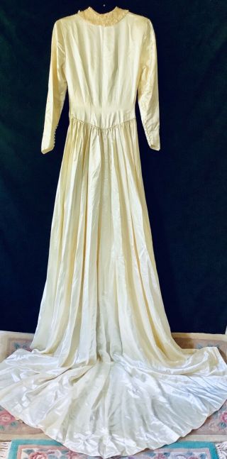 Vtg 40s 50s Ivory Satin Princess full skirt trained wedding dress bridal gown XS 5