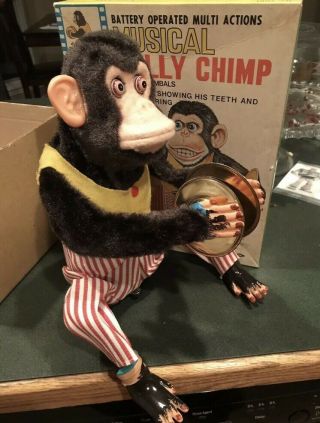 Rare Vtg.  Musical Jolly Chimp Battery Operated Toy Box And Tag Daishin