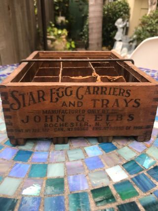 Wooden Vintage Star Egg Carrier John G.  Elbs