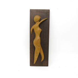 Mid Century Vtg Hand Carved Abstract Nude Woman Sculpture Wood Wall Hanging