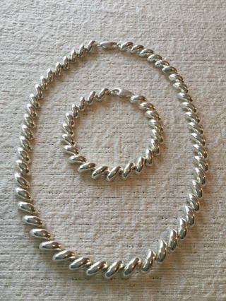 Vintage Sterling Silver San Marco Necklace & Bracelet Set Stamped Italy,  925 36 G