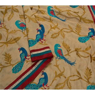 Sanskriti Vintage Golden Heavy Saree Art Silk Craft 5 Yd Fabric Embroidered Sari
