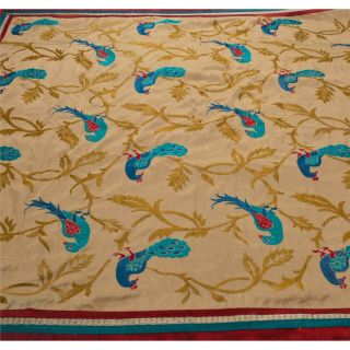 Sanskriti Vintage Golden Heavy Saree Art Silk Craft 5 Yd Fabric Embroidered Sari 2
