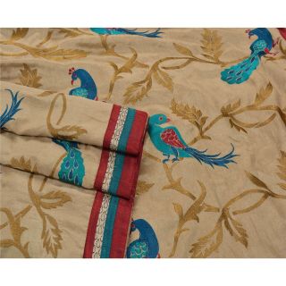 Sanskriti Vintage Golden Heavy Saree Art Silk Craft 5 Yd Fabric Embroidered Sari 3