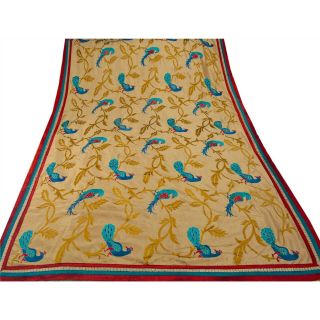 Sanskriti Vintage Golden Heavy Saree Art Silk Craft 5 Yd Fabric Embroidered Sari 4