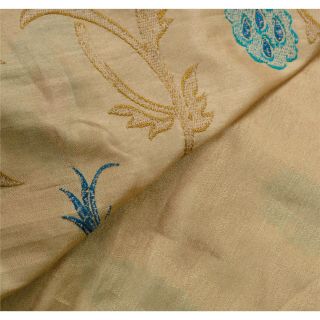Sanskriti Vintage Golden Heavy Saree Art Silk Craft 5 Yd Fabric Embroidered Sari 6