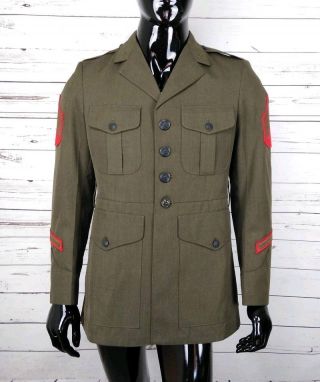 Vintage Dscp Usmc Garbadine Marine Corps Green Service Coat Size 38r
