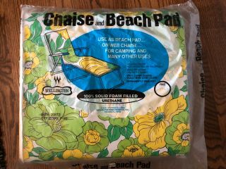 Vintage Chaise Beach Pad Yellow Green Floral Vinyl Nos