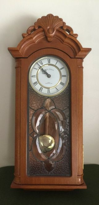 29 " Vintage Wood Duel Chimming Wall Clock W Hermle Quartz Pendulum Movement