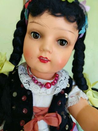 Beauty Vintage 20 " Braided Hair Teeth Jointed Plastic Doll From 1950 