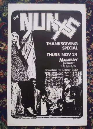 Vintage The Nuns Concert Poster Flyer 1970s San Francisco Punk Rock Thanksgiving