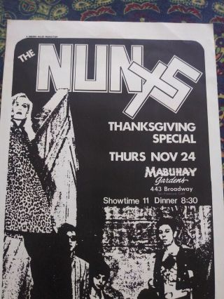 Vintage the NUNS Concert Poster Flyer 1970s San Francisco Punk Rock Thanksgiving 2