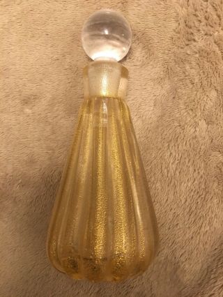 Vintage Murano Gold Flake Glass Perfume Bottle With Stopper
