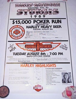 Vintage 1989 Harley Davidson Sturgis Poker Run Doobie Brothers Poster