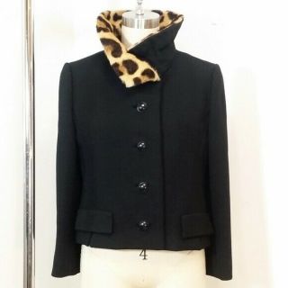 Vintage 60s Black Wool Coat Jacket Ocelot Fur Collar