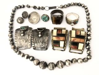 Vintage Native American Sterling Silver Multi - Stone Repair - Scrap Jewelry 90.  8 g. 2