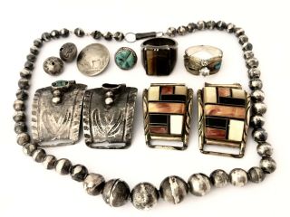 Vintage Native American Sterling Silver Multi - Stone Repair - Scrap Jewelry 90.  8 g. 4
