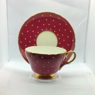 Vintage Shelley Red With White Polka Dot Tea Cup And Saucer