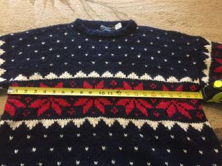 Men ' s Vintage Burberry Scotland 100 Wool Christmas Blue Red Handmade Sweater M 2