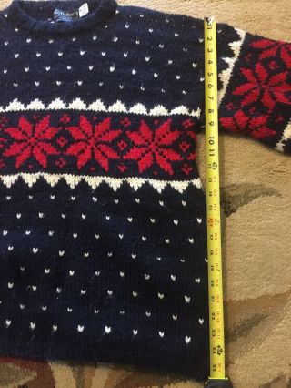 Men ' s Vintage Burberry Scotland 100 Wool Christmas Blue Red Handmade Sweater M 5
