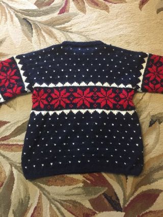 Men ' s Vintage Burberry Scotland 100 Wool Christmas Blue Red Handmade Sweater M 7