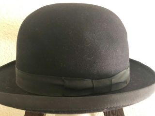 Vintage 1920’s Stetson Black Bowler Derby Hat Size 7 1/4.