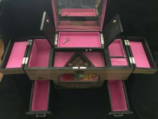 Vintage Japanese Jewelry Box Ballerina Music Wood Lacquered Box with Key 3