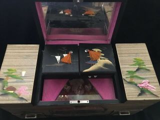 Vintage Japanese Jewelry Box Ballerina Music Wood Lacquered Box with Key 4