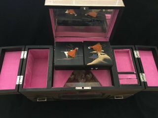Vintage Japanese Jewelry Box Ballerina Music Wood Lacquered Box with Key 6