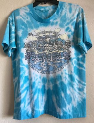 (j82) Vintage Tie Dye Grateful Dead 1985 Tour Shirt Music Never Stopped Medium