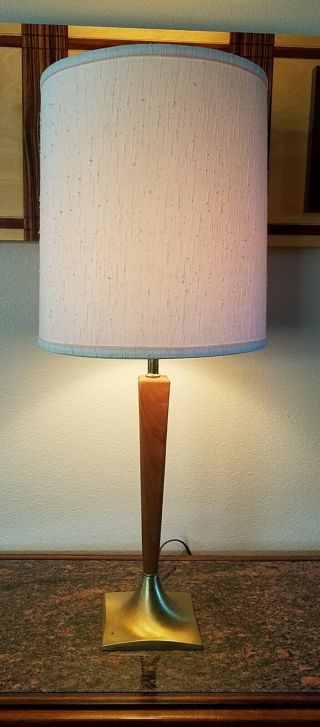 Mid - Century Modern Teak Wood Table Lamp Prestige Products 26 " Tall Brass Vintage