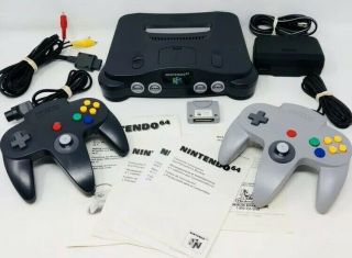 Vintage Nintendo 64 N64 Console System Game W/ Two Controllers And Cables