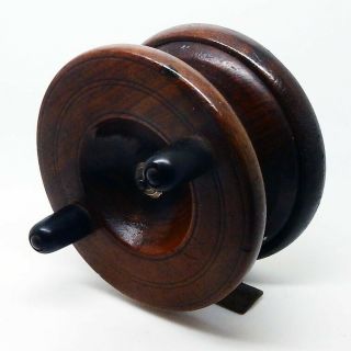 Antique English 3 1/2 " Wood And Brass Fishing Reel 44